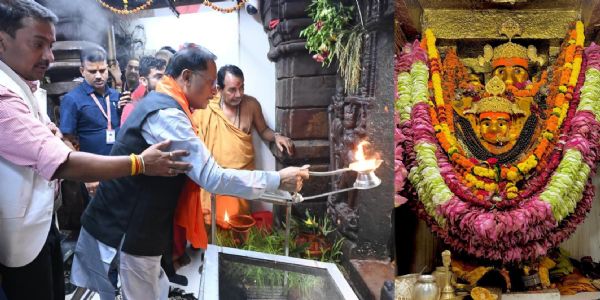 मुख्यमंत्री विष्णुदेवसायः रतनपुरमहामायामंदिरे पूजार्चनां कृतवान्