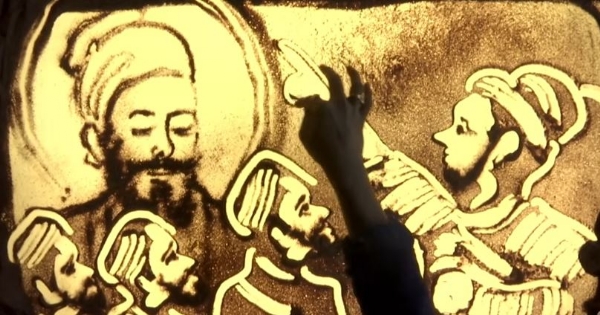सैंड से बनाई गुरुओं की तस्वीर