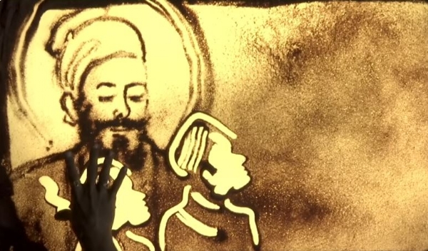 सैंड से बनाई गुरु की तस्वीर