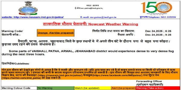 बिहारराज्ये पश्चिमवातेन शैत्यवृद्धिः, राज्ये शीतदिवसस्थितिः प्रवर्तते