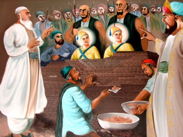 साहिबजादों को जिंदा दीवार में चिनते हुए   (प्रतीकात्मक  तस्वीर)