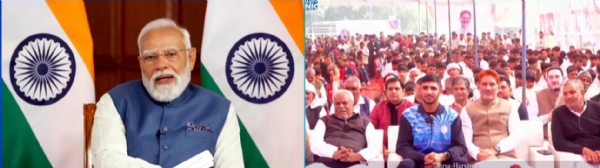 फतेहाबाद। पीएम से बातचीत करते बॉक्सर नीरज, साथ हैं सांसद सुभाष बराला।