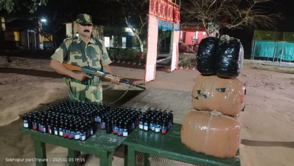 बीएसएफ त्रिपुरा जब्त तस्करी के  बरामद  मादक पदार्थों व मवेशी जब्ती की तस्वीर