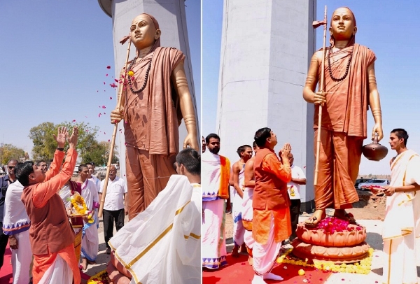 आचार्य शंकराचार्य की 108 फ़ीट ऊँची बहुधातु की प्रतिमा के दर्शन