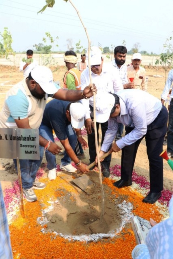 सड़क परिवहन और राजमार्ग मंत्रालय के सचिव वी. उमाशंकर पौधा लगाते हुए