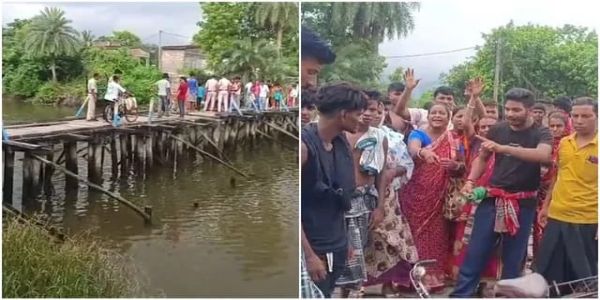 कैनिङ्ग्-नगरे जर्जर-सेतु-विषये ग्रामजनानां क्रोधः उत्पन्नः, नेतारः कठोर-सचेतनाम् अयच्छत् - अधुना मतदानं याचयितुम् न आगच्छन्तु