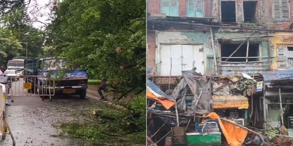 कोलकातानगरे रात्रौ वृष्ट्या द्वयोः गृहेषु पतनम् जातम्