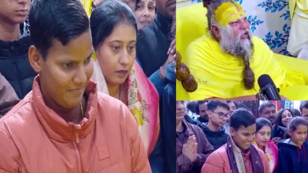 कैप्शनः प्रेमानंद महाराज का अध्यात्मक प्रवचन सुनतीं भारतीय महिला क्रिकेट टीम की स्टार खिलाड़ी दीप्ति शर्मा