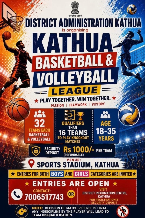 Registration begins for the 2026 Basketball and Volleyball League in Kathua