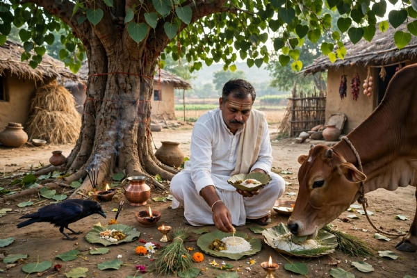 गाय को भोजन करते हुए प्रतीकात्मक चित्र