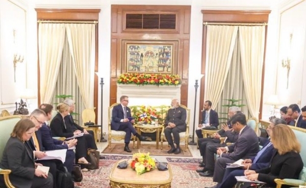 फिनलैंड के प्रधानमंत्री पेटेरी ओर्पो के साथ द्विपक्षीय वार्ता करते प्रधानमंत्री मोदी