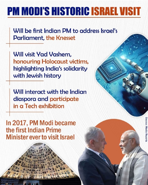 भाजपा ने अपने एक्स हैंडल पर प्रधानमंत्री नरेन्द्र मोदी की इजराइल यात्रा की जानकारी साझा की है।