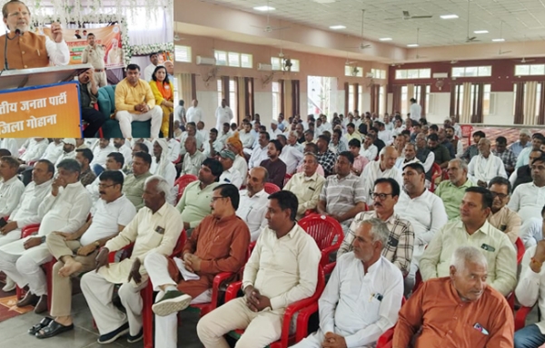 सोनीपत: भाजपा कार्यकताओं को संबोधि करते         हुए कैबिनेट मंत्री डा. अरविंद शर्मा।