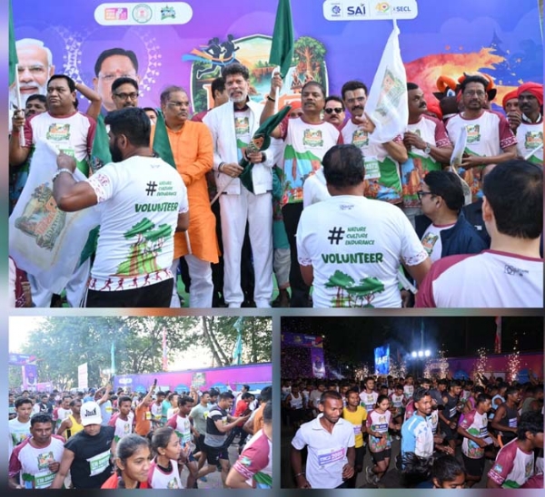 बस्तर हेरिटेज मैराथन दौड़ काे जनप्रतिनिधियाें ने झंडी दिखाकर किया रवाना