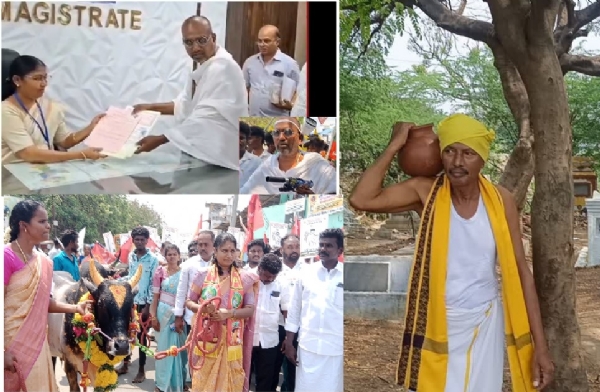 तमिलनाडु के कई जगहों पर उम्मीदवारों ने नवीन शैली में विशिष्ट प्रदर्शन, नामांकन पर्चा दाखिल किया **