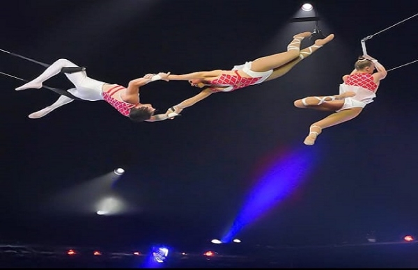 सर्कस  में कला का प्रदर्शन करते कलाकार