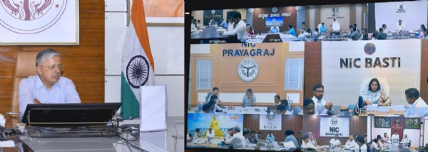 आनलाइन बैठक करते मुख्य सचिव एसपी गोयल