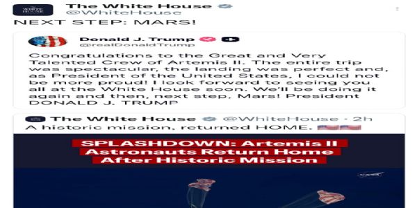 नासा-इत्यस्य आर्टेमिस-२-अभियानं सम्पन्नम्, दशदिनानन्तरं चन्द्र-समीपं गत्वा प्रत्यागता: चत्वारः अन्तरिक्ष-यात्रिणः