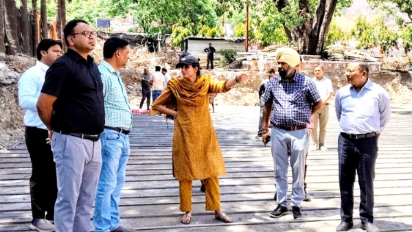 निर्माण कार्यों का निरीक्षण करती मेला अधिकारी सोनिका