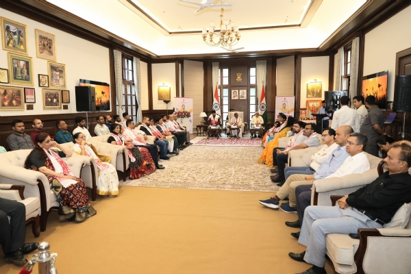 Governor Laxman Prasad Acharya Interacting with IAS Probationers of Assam–Meghalaya Cadre.