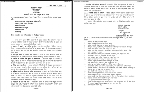 वित्त विभाग द्वारा जारी आदेश पत्र