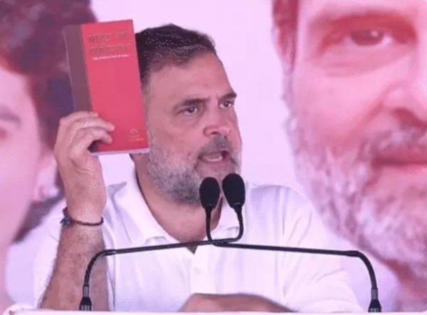 सभा मे बोलते राहुल गांधी