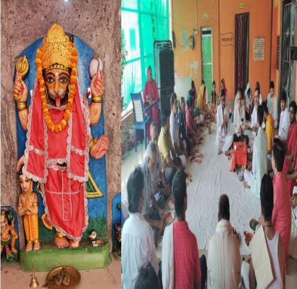 मठ में नृसिंह भगवान और पूजन करते लोग मठ में नृसिंह भगवान और पूजन करते लोग