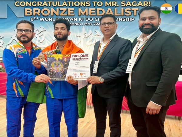 सोनीपत: रोमानिया में आयोजित आठवीं वर्ल्ड क्वानकीड़ो इंटरनेशनल प्रतियोगिता के कांस्य पदक विजेता सागर