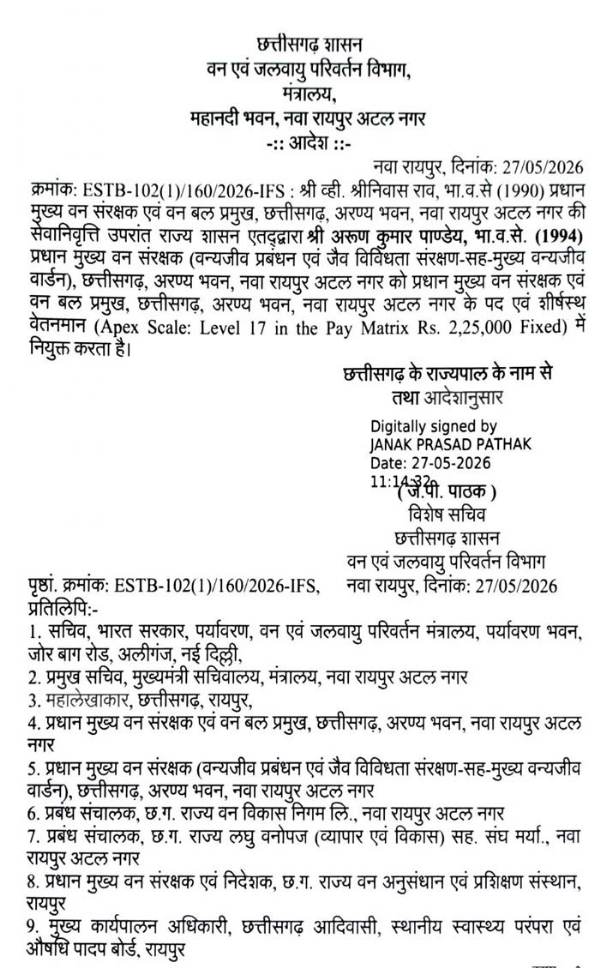 आईएफएस अरूण पांडे को प्रधान मुख्य वन संरक्षक नियुक्त आईएफएस अरूण पांडे को प्रधान मुख्य वन संरक्षक नियुक्त