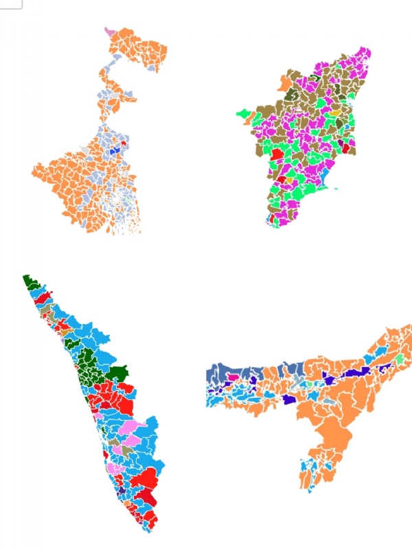 चुनावी राज्यों की सीट आंकड़े दर्शाते मैप