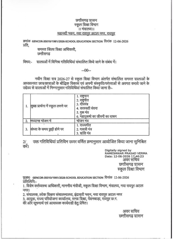 स्कूल शिक्षा विभाग का आदेश जारी स्कूल शिक्षा विभाग का आदेश जारी