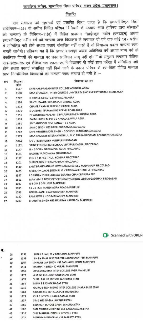 उत्तर प्रदेश माध्यमिक शिक्षा परिषद द्वारा जारी पत्र का छाया चित्र उत्तर प्रदेश माध्यमिक शिक्षा परिषद द्वारा जारी पत्र का छाया चित्र
