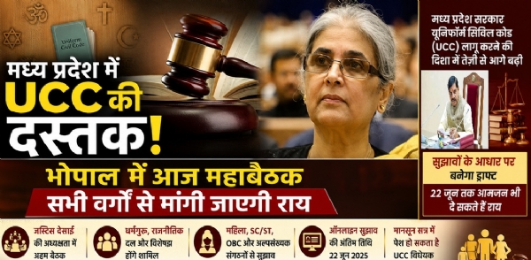 यूसीसी पर मप्र में आज अहम बैठक, सभी वर्गों से मांगी गई है राय यूसीसी पर मप्र में आज अहम बैठक, सभी वर्गों से मांगी गई है राय