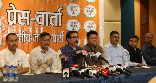 पत्रकार वार्ता को सम्बोधित करते हुए भाजपा नेता विपिन परमार।