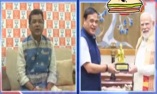Union Minister Pabitra Margherita (Left) and Assam CM Dr Himanta Biswa Sarma with PM Narendra Modi (Right).