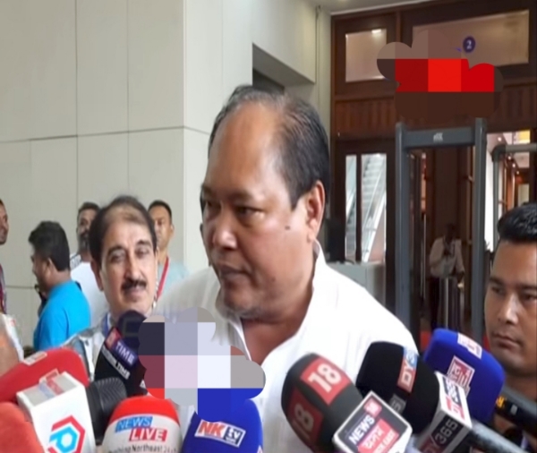 Minister Biswajit Daimary talking to media persons. Minister Biswajit Daimary talking to media persons.