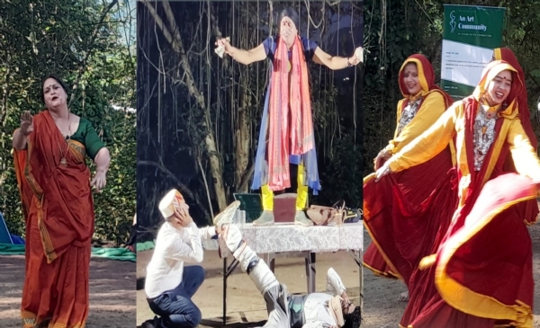 प्रस्तुतियां देते कलाकार।