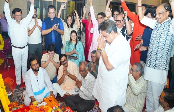 भारतीय व्यापार महोत्सव 2026 के भूमी पूजन के बाद संवाददाताओं को संबोधित करते खंडेलवाल