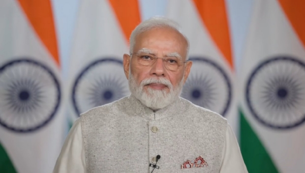 प्रधानमंत्री नरेन्द्र मोदी गुरुवार को वीडियो कॉन्फ्रेंस के माध्यम से संबोधित करते हुए