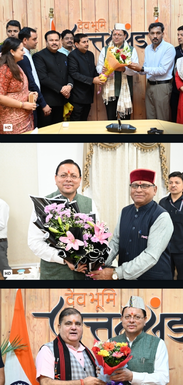 मुख्यमंत्री धामी को जन्मदिन पर बधाई देते।