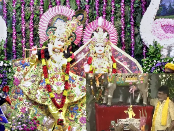 ठाकुरजी का अभिषेक करती कामधेनू गाय
